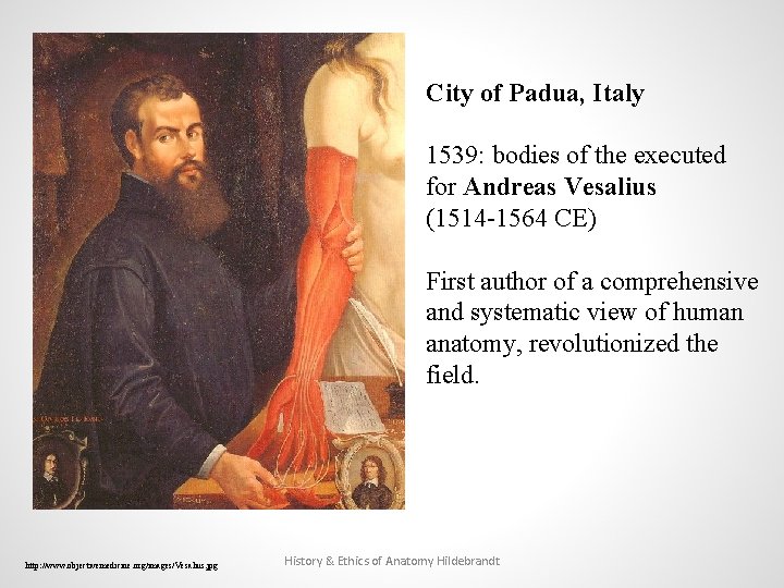City of Padua, Italy 1539: bodies of the executed for Andreas Vesalius (1514 -1564