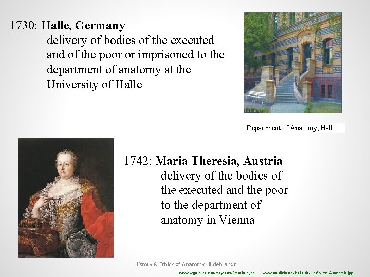 1730: Halle, Germany delivery of bodies of the executed and of the poor or