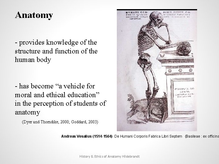 Anatomy - provides knowledge of the structure and function of the human body -