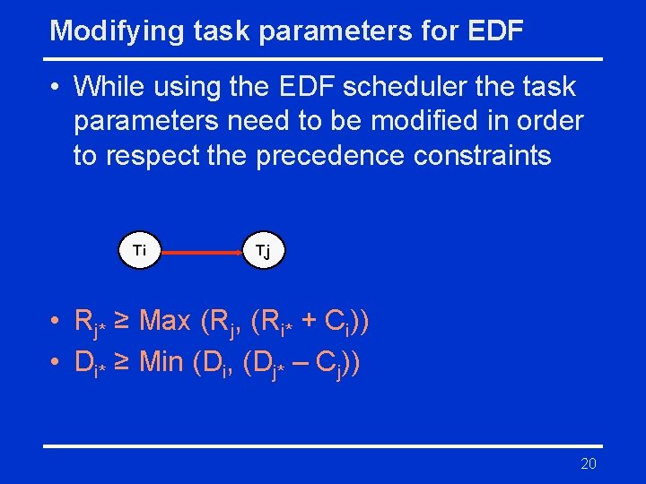 Modifying task parameters for EDF • While using the EDF scheduler the task parameters