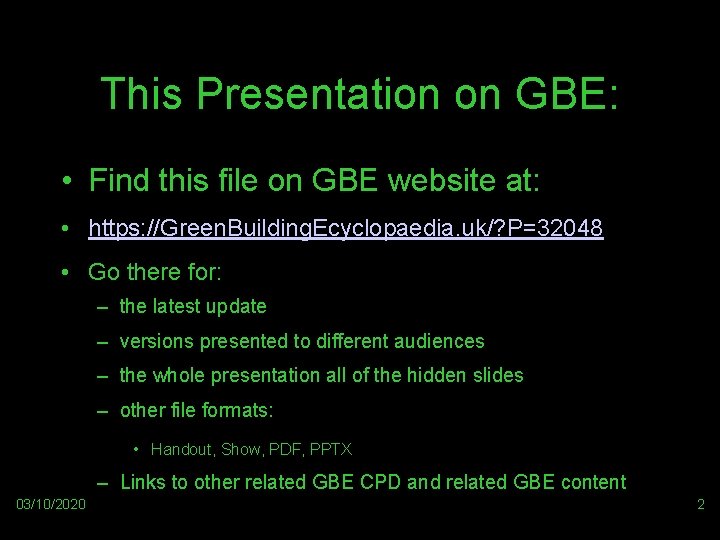 This Presentation on GBE: • Find this file on GBE website at: • https:
