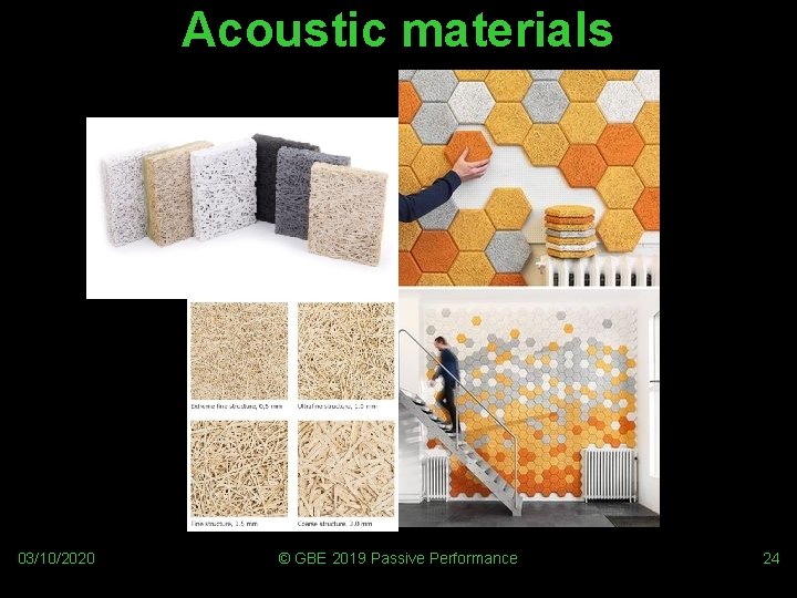 Acoustic materials 03/10/2020 © GBE 2019 Passive Performance 24 