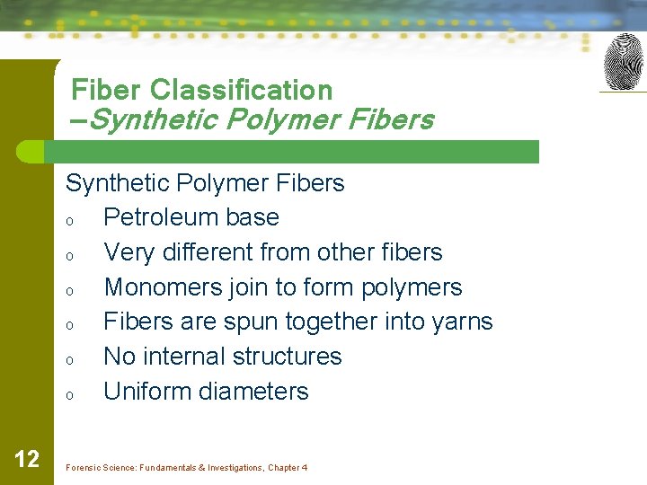 Fiber Classification —Synthetic Polymer Fibers o Petroleum base o Very different from other fibers