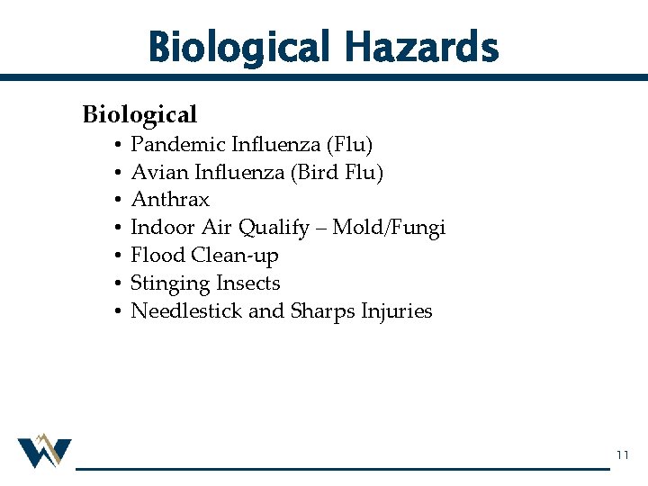 Biological Hazards Biological • • Pandemic Influenza (Flu) Avian Influenza (Bird Flu) Anthrax Indoor