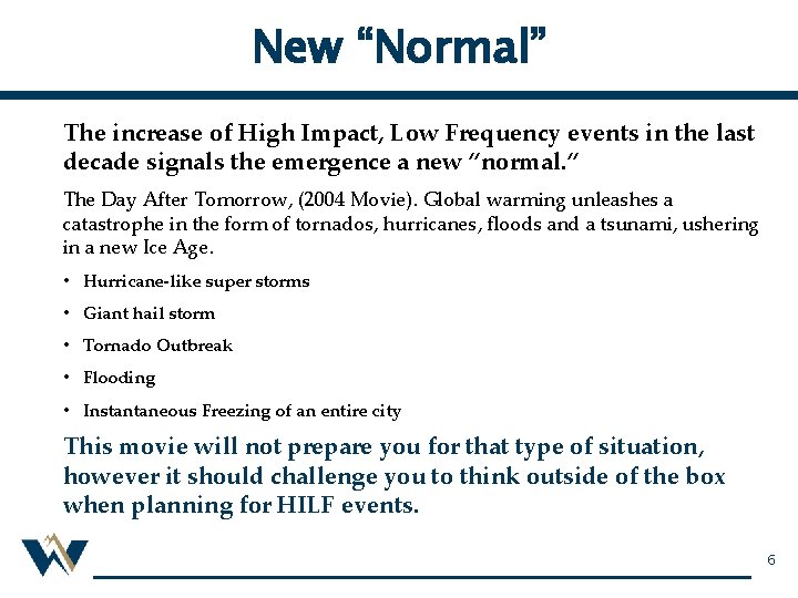 New “Normal” The increase of High Impact, Low Frequency events in the last decade