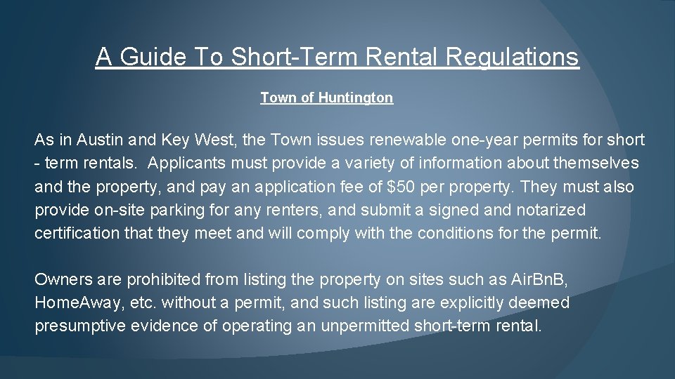 A Guide To Short-Term Rental Regulations Town of Huntington As in Austin and Key