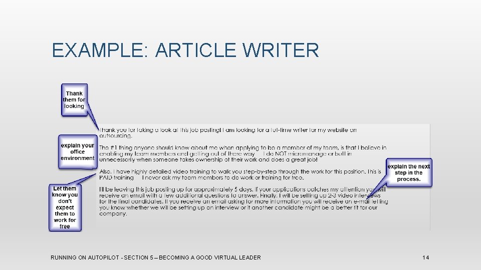 EXAMPLE: ARTICLE WRITER RUNNING ON AUTOPILOT - SECTION 5 – BECOMING A GOOD VIRTUAL