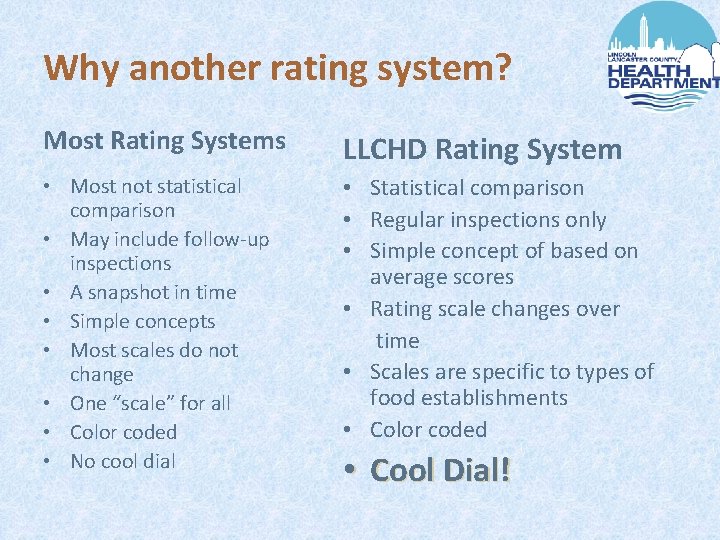 Why another rating system? Most Rating Systems LLCHD Rating System • Most not statistical Why another rating system? Most Rating Systems LLCHD Rating System • Most not statistical
