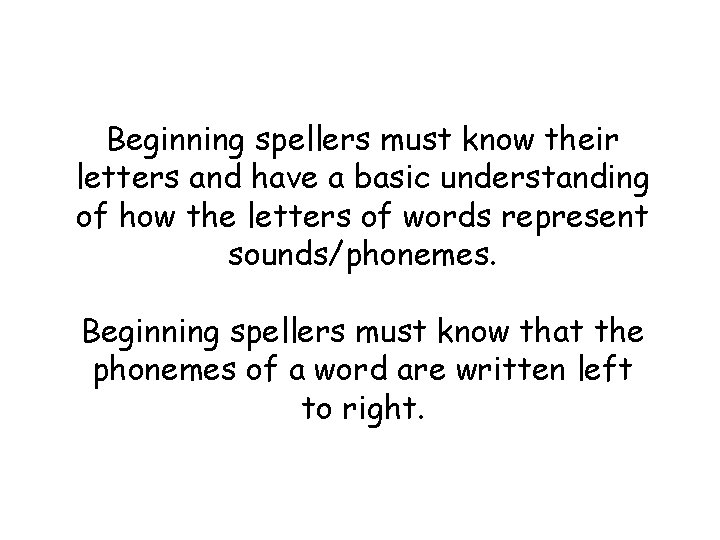 Beginning spellers must know their letters and have a basic understanding of how the