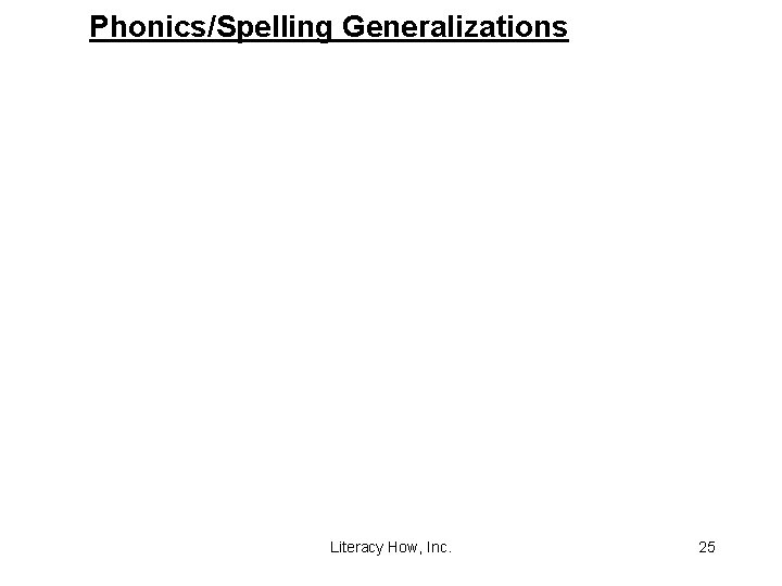 Phonics/Spelling Generalizations Literacy How, Inc. 25 
