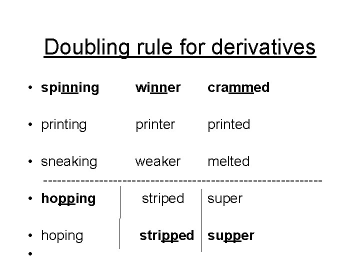 Doubling rule for derivatives • spinning winner crammed • printing printer printed • sneaking
