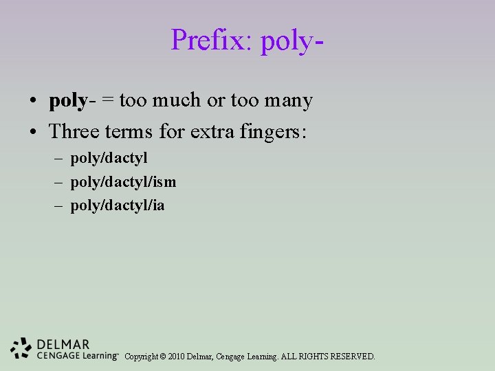 Prefix: poly • poly- = too much or too many • Three terms for