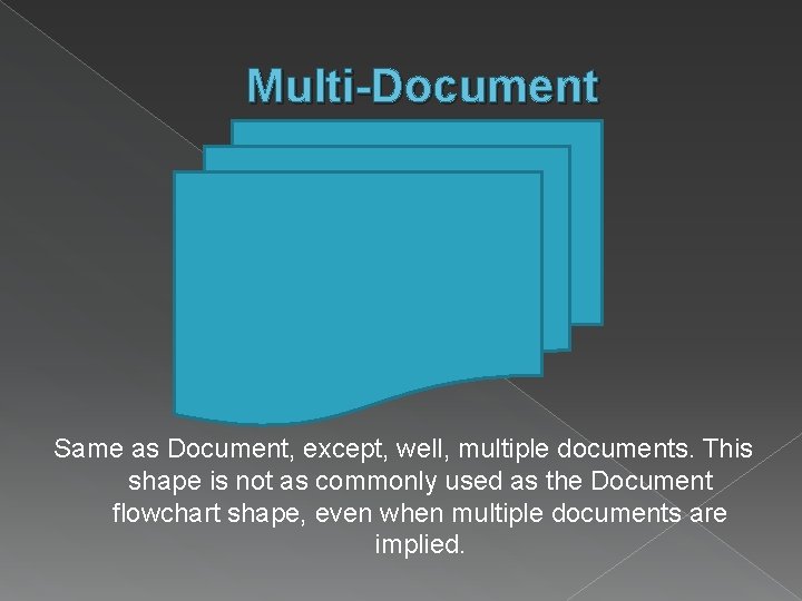 Multi-Document Same as Document, except, well, multiple documents. This shape is not as commonly Multi-Document Same as Document, except, well, multiple documents. This shape is not as commonly
