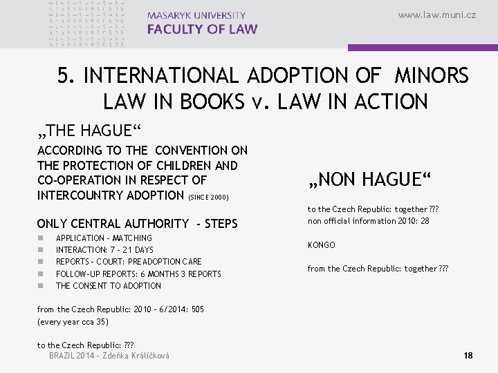 www. law. muni. cz 5. INTERNATIONAL ADOPTION OF MINORS LAW IN BOOKS v. LAW