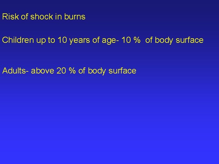  Risk of shock in burns Children up to 10 years of age- 10