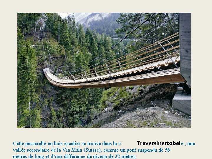 Cette passerelle en bois escalier se trouve dans la « Traversinertobel « , une