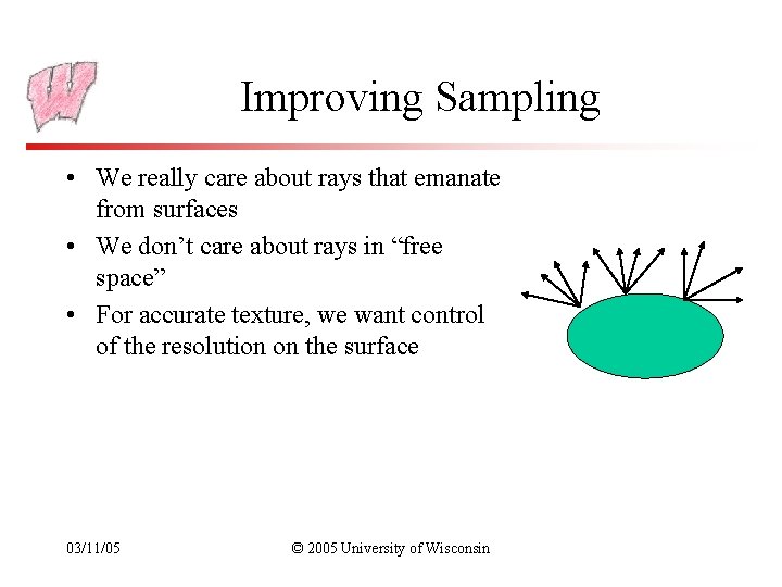 Improving Sampling • We really care about rays that emanate from surfaces • We