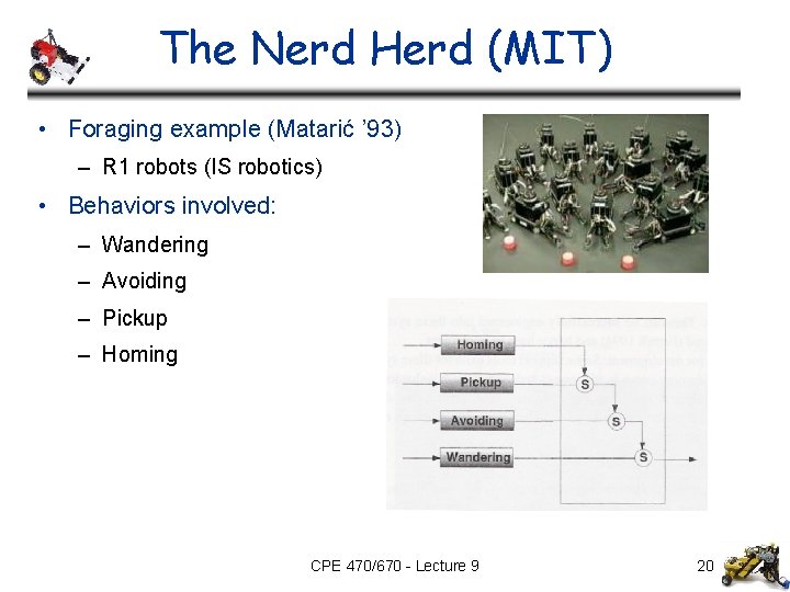 The Nerd Herd (MIT) • Foraging example (Matarić ’ 93) – R 1 robots