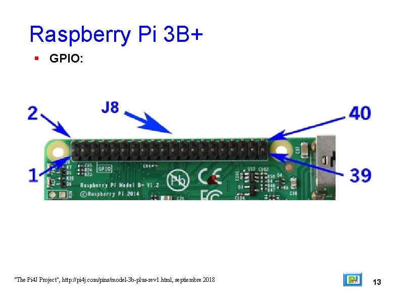 Raspberry Pi 3 B+ GPIO: "The Pi 4 J Project", http: //pi 4 j.