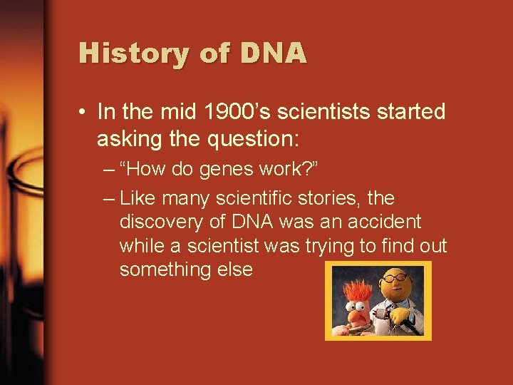 History of DNA • In the mid 1900’s scientists started asking the question: –