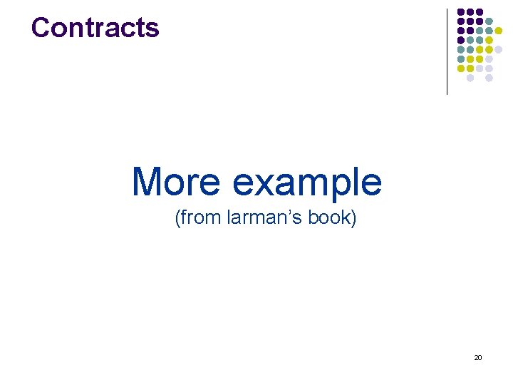 Contracts More example (from larman’s book) 20 
