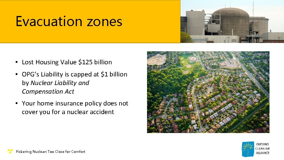 Evacuation zones • Lost Housing Value $125 billion • OPG’s Liability is capped at