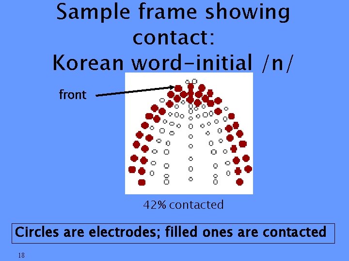 Sample frame showing contact: Korean word-initial /n/ front 42% contacted Circles are electrodes; filled