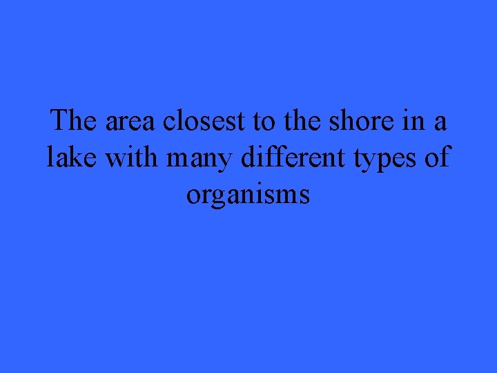 The area closest to the shore in a lake with many different types of