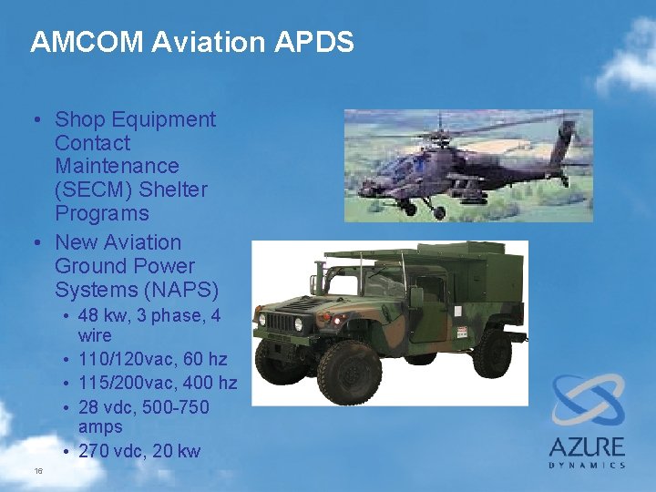 AMCOM Aviation APDS • Shop Equipment Contact Maintenance (SECM) Shelter Programs • New Aviation