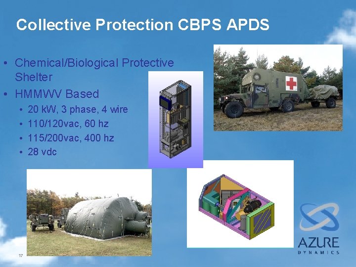 Collective Protection CBPS APDS • Chemical/Biological Protective Shelter • HMMWV Based • • 17