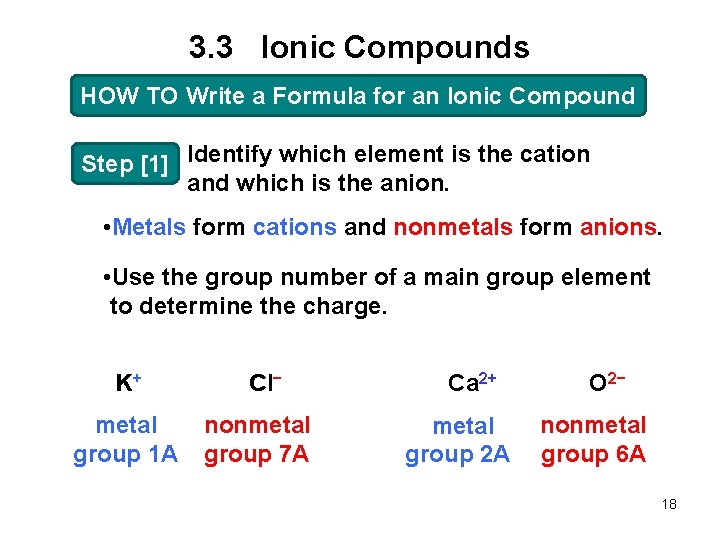 3. 3 Ionic Compounds HOW TO Write a Formula for an Ionic Compound Step