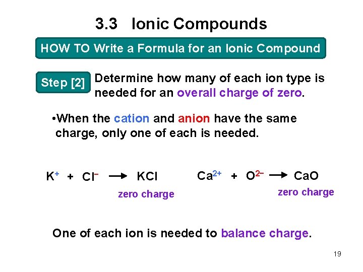3. 3 Ionic Compounds HOW TO Write a Formula for an Ionic Compound Step