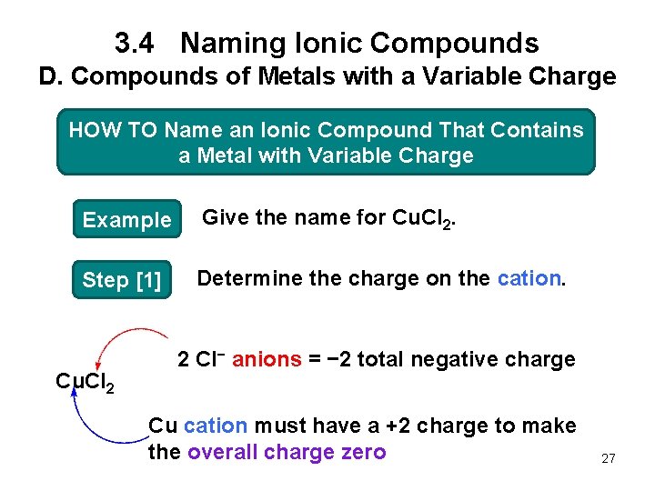 3. 4 Naming Ionic Compounds D. Compounds of Metals with a Variable Charge HOW