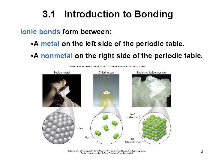 3. 1 Introduction to Bonding Ionic bonds form between: • A metal on the