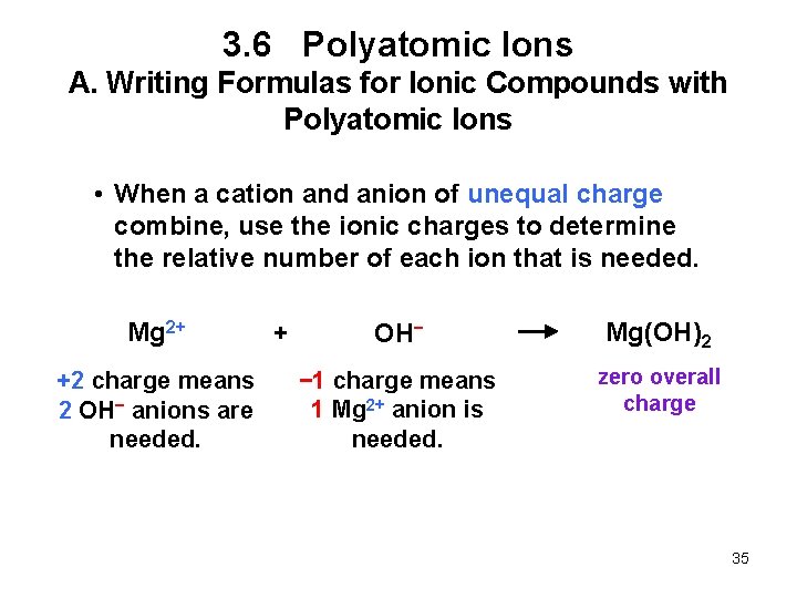 3. 6 Polyatomic Ions A. Writing Formulas for Ionic Compounds with Polyatomic Ions •