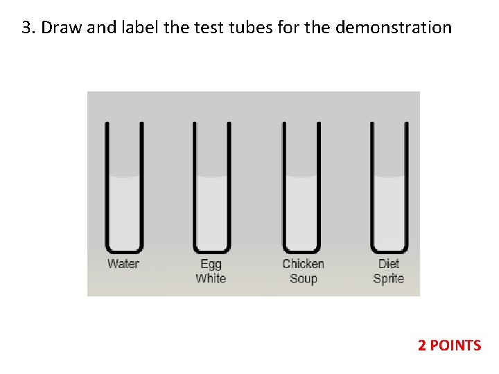 3. Draw and label the test tubes for the demonstration 2 POINTS 