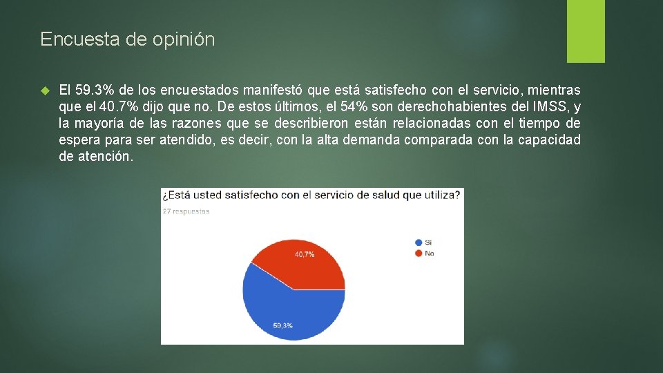 Encuesta de opinión El 59. 3% de los encuestados manifestó que está satisfecho con