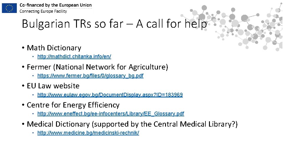 Bulgarian TRs so far – A call for help • Math Dictionary • http: