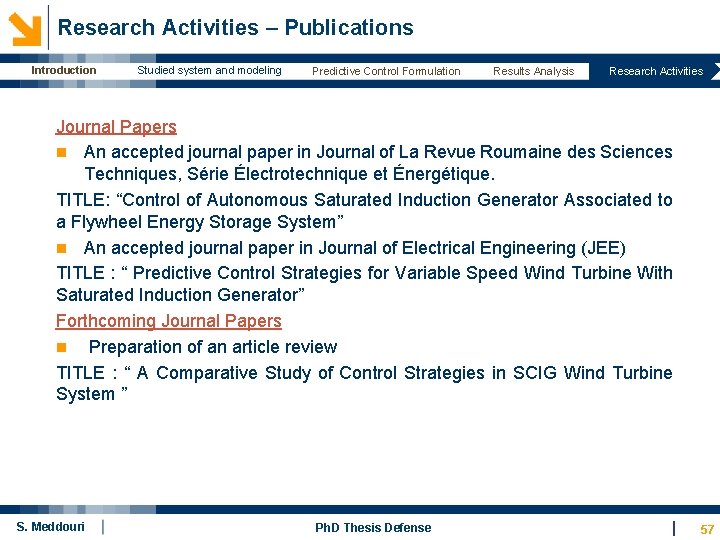  Research Activities – Publications Introduction Studied system and modeling Predictive Control Formulation Results