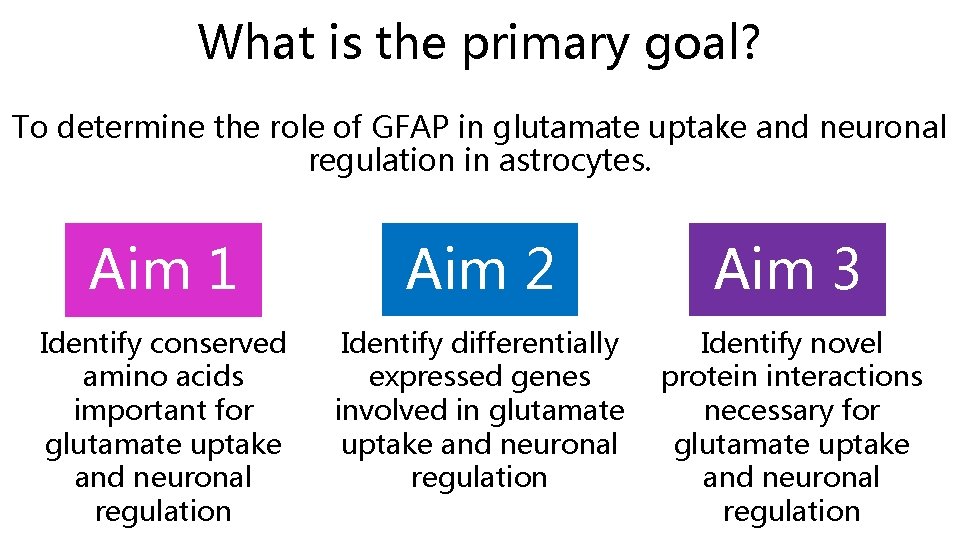 What is the primary goal? To determine the role of GFAP in glutamate uptake
