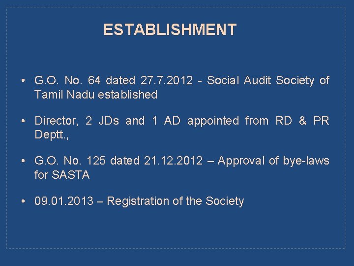 ESTABLISHMENT • G. O. No. 64 dated 27. 7. 2012 - Social Audit Society