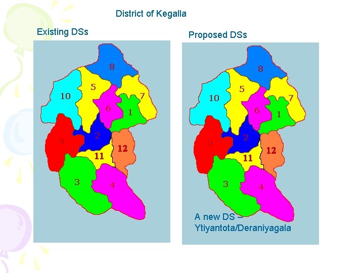 District of Kegalla Existing DSs Proposed DSs A new DS – Ytiyantota/Deraniyagala 