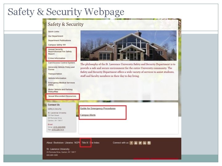 Safety & Security Webpage 