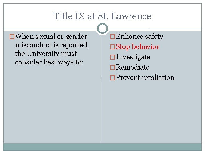 Title IX at St. Lawrence �When sexual or gender misconduct is reported, the University