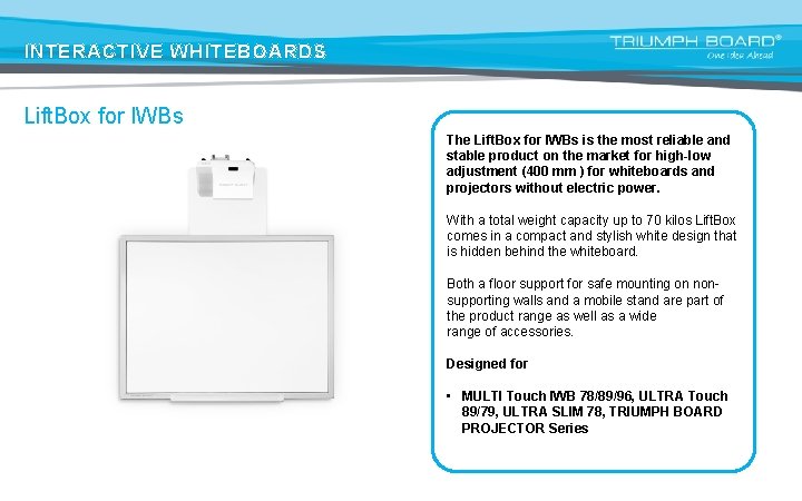 INTERACTIVE WHITEBOARDS Lift. Box for IWBs The Lift. Box for IWBs is the most