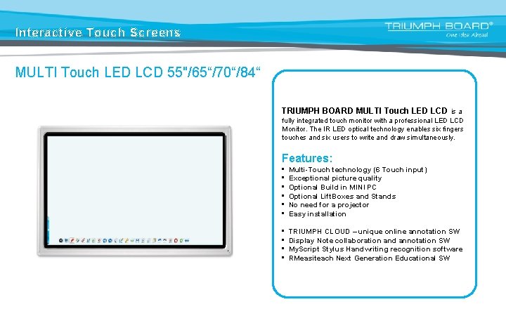 Interactive Touch Screens MULTI Touch LED LCD 55"/65“/70“/84“ TRIUMPH BOARD MULTI Touch LED LCD