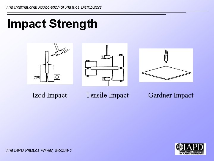 The International Association of Plastics Distributors Impact Strength Izod Impact The IAPD Plastics Primer,