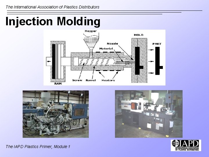 The International Association of Plastics Distributors Injection Molding The IAPD Plastics Primer, Module 1
