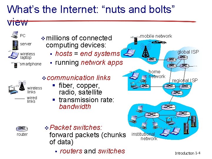 What’s the Internet: “nuts and bolts” view PC server v millions wireless laptop smartphone
