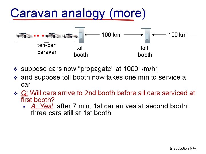 Caravan analogy (more) 100 km ten-car caravan v v v toll booth 100 km